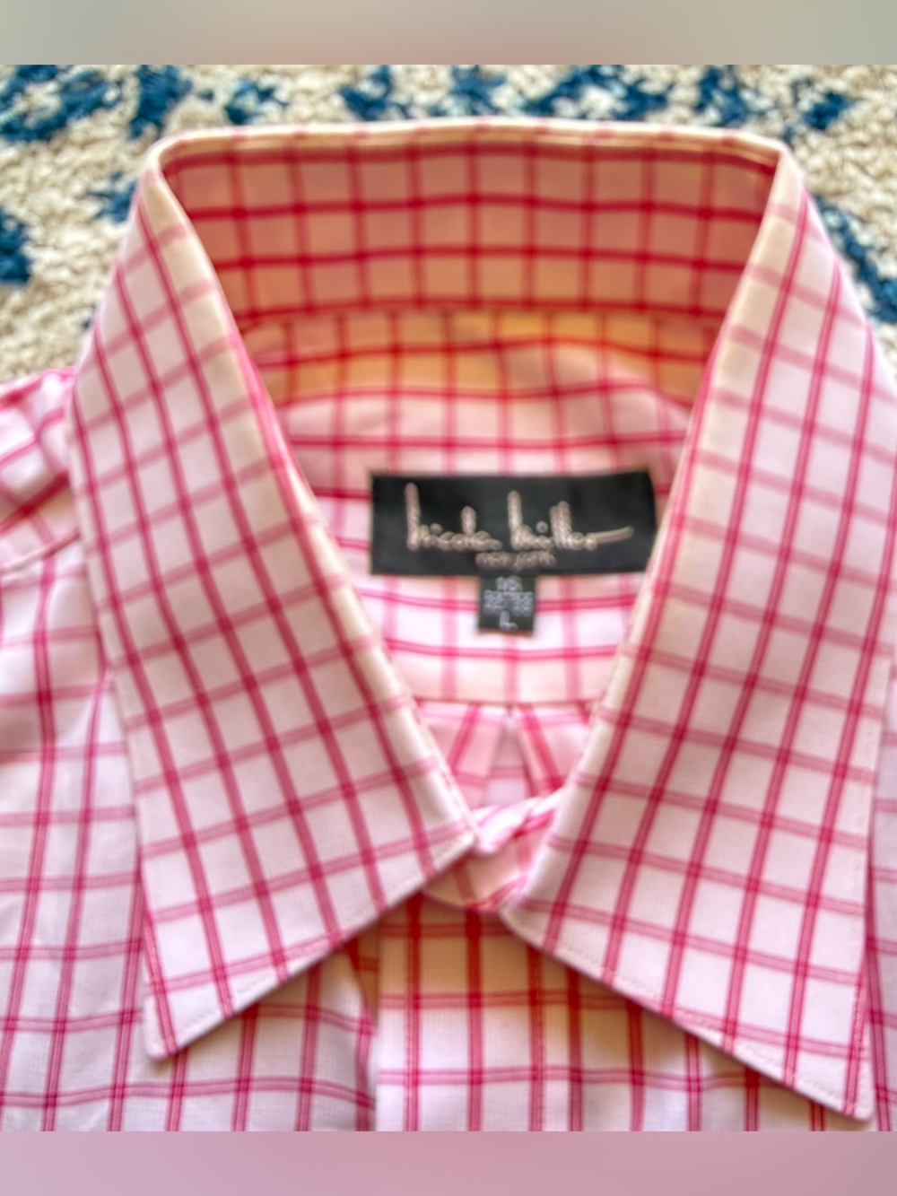 Nicole Miller Pink Windowpane Casual Button-Down Shirt